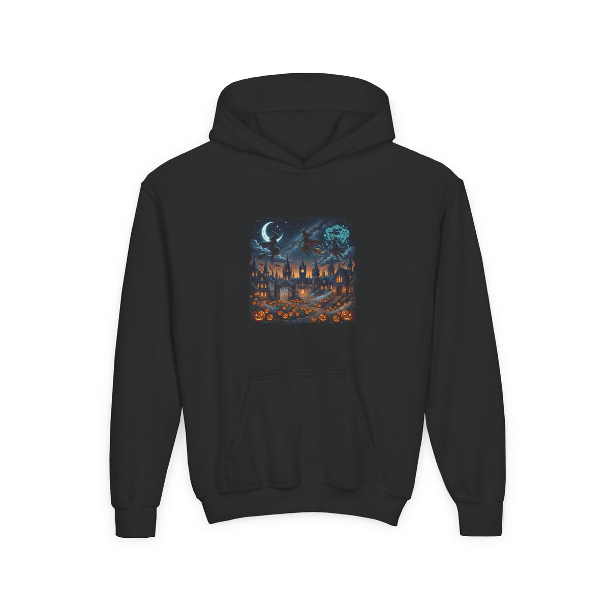 HALLOWEEN Youth Hoodie — Cozy Autumn Cabin Night Illustration